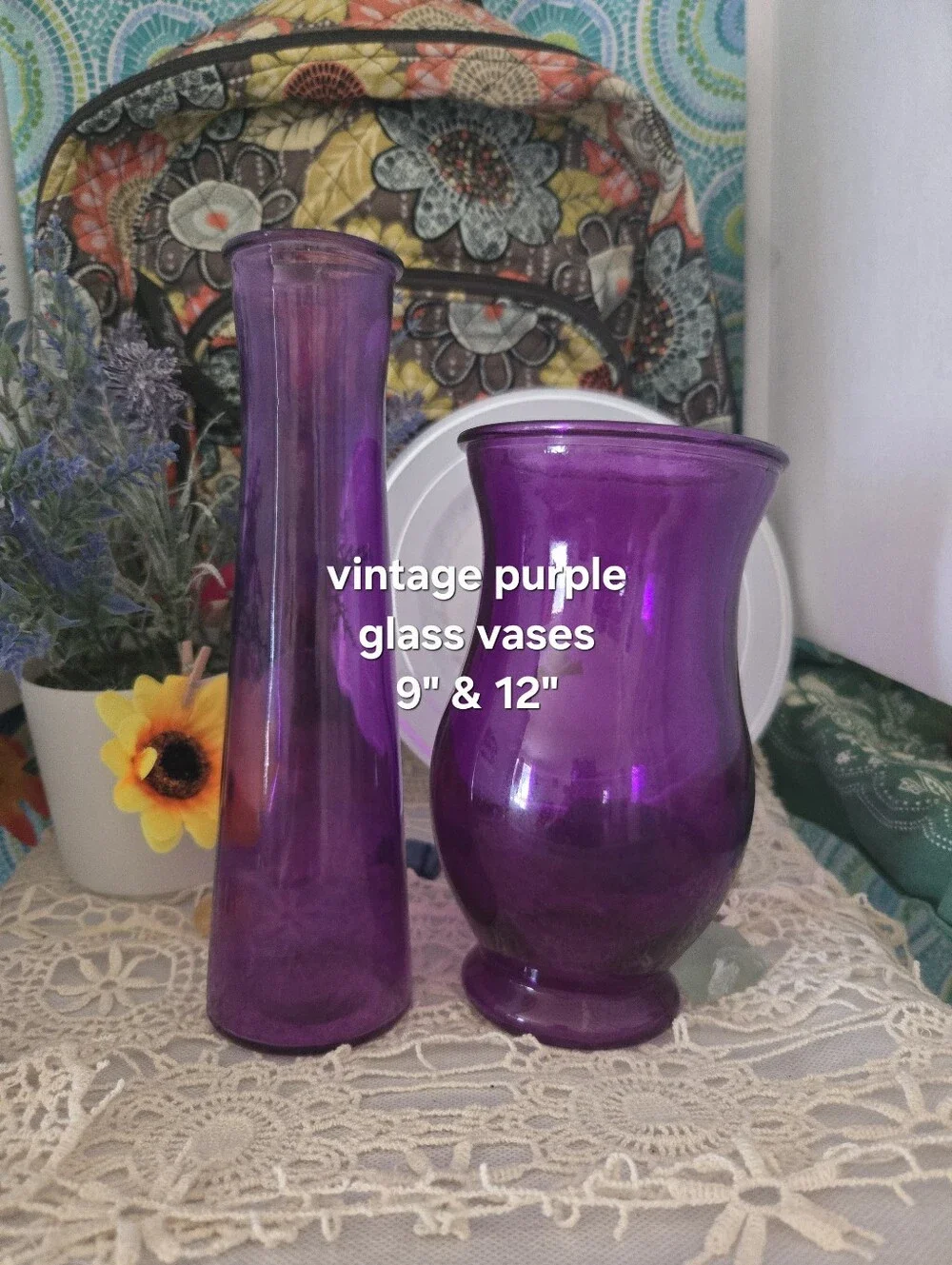 Vintage Purple Amethyst Glass Vase Set 9